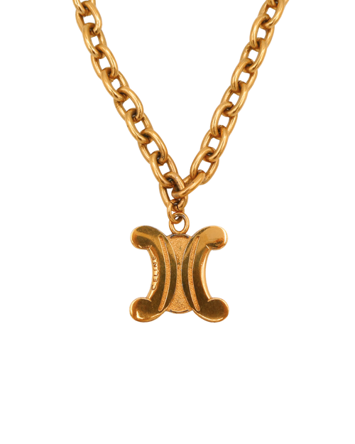 Celine Vintage Gold Tone Blazon Triomphe Logo Pendant Necklace