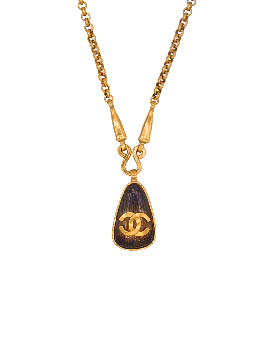 Chanel Vintage Gold Stone CC Logo Pendant Necklace
