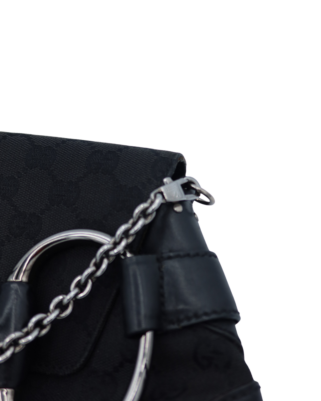 Gucci Vintage Black Monogram Canvas Studded Horsebit Bag