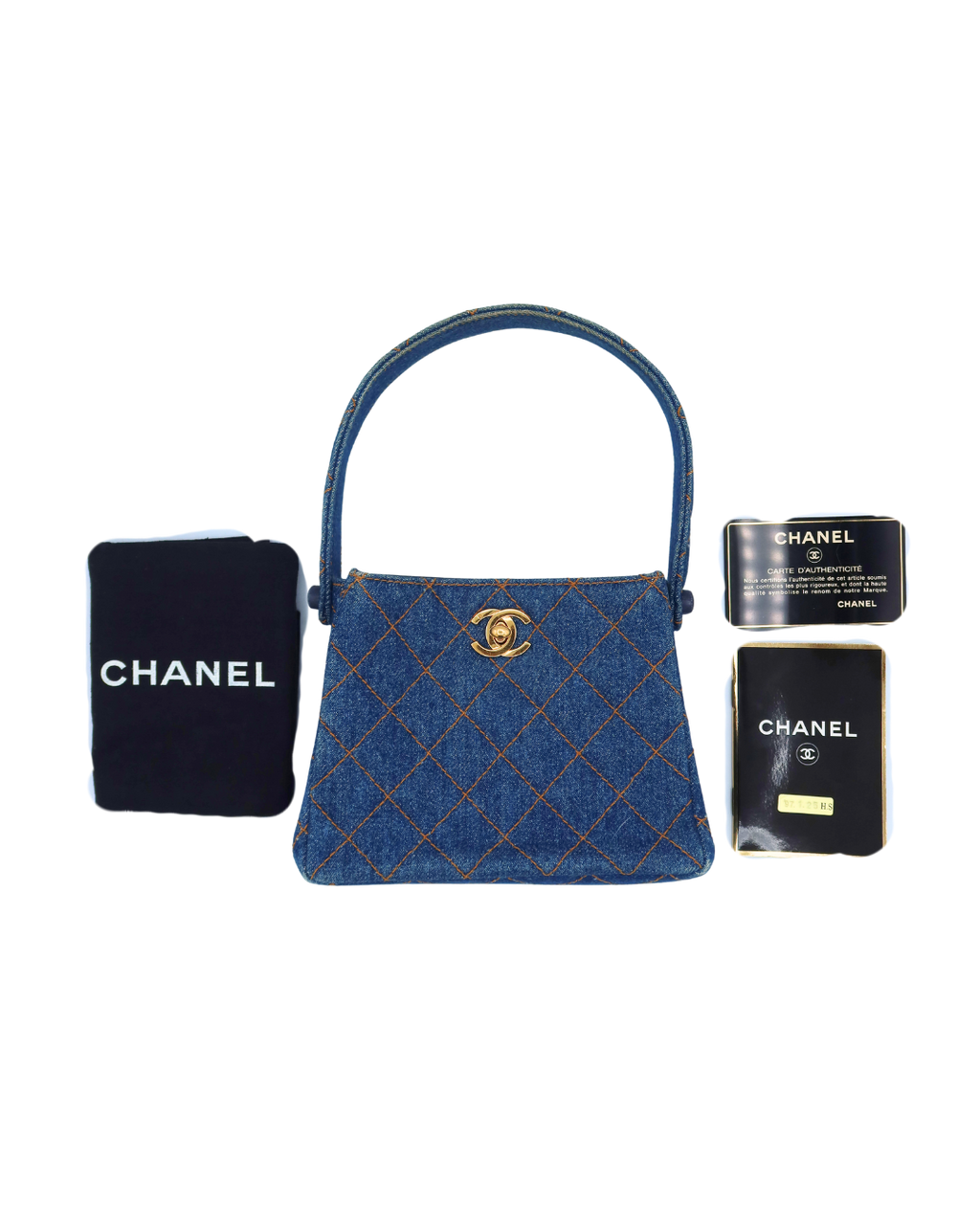 Chanel Vintage Blue Denim Matelassé Double Sided Mini Hand Bag