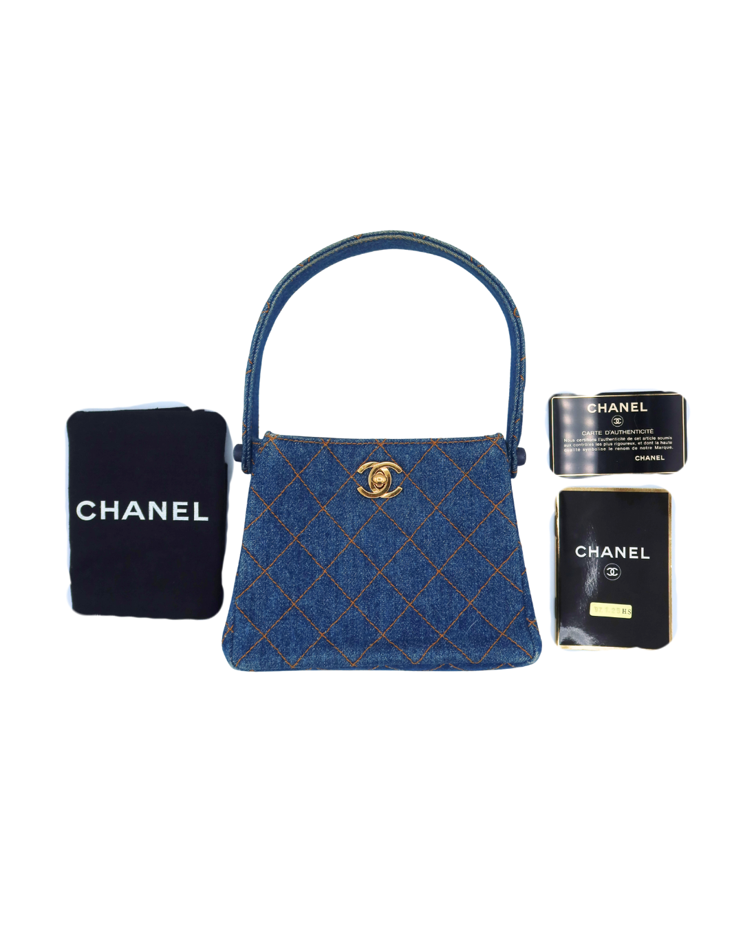 Chanel Vintage Blue Denim Matelassé Double Sided Mini Hand Bag