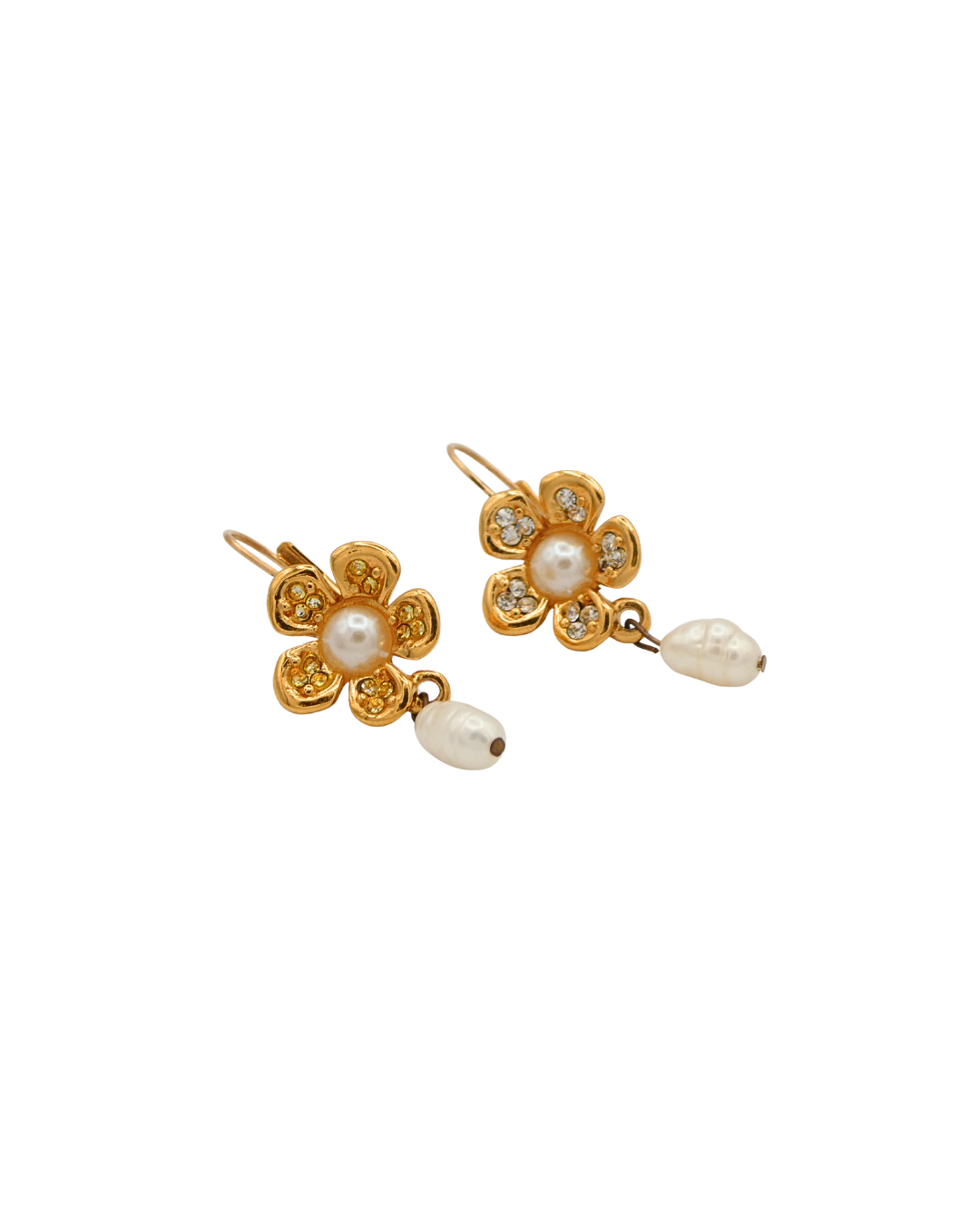 Givenchy Flower Earrings with Pave Crystal and Pearl
