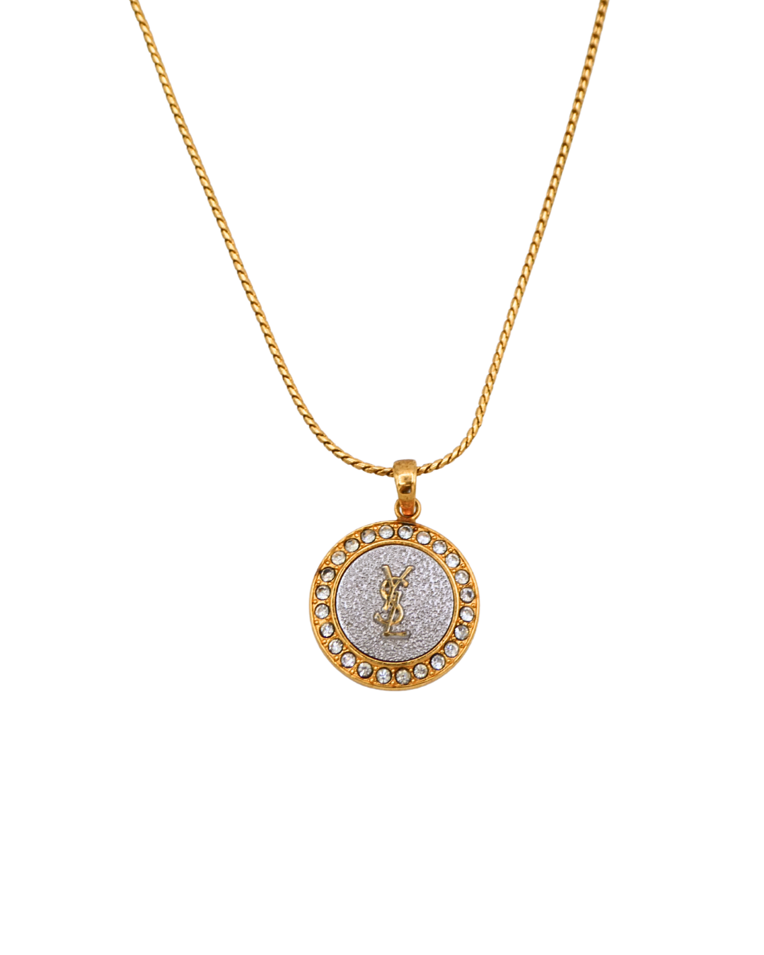 Yves Saint Laurent YSL Vintage Gold & Silver Medallion Necklace with Crystal Accents