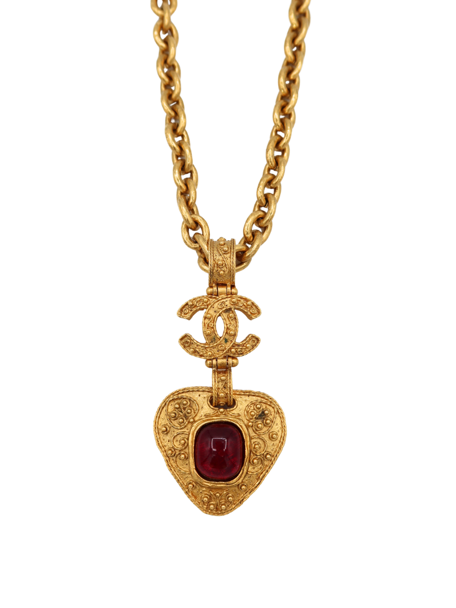 Chanel Vintage Gripoix Heart CC Pendant Necklace 94A