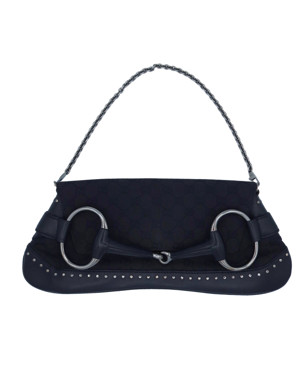 Gucci Vintage Black Monogram Canvas Studded Horsebit Bag