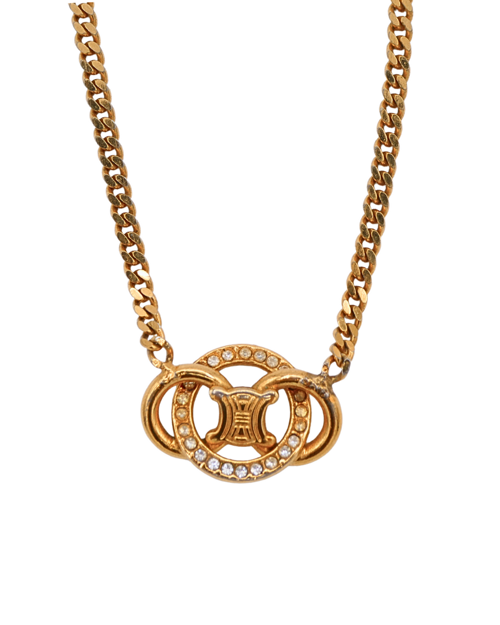Celine Vintage Crystal Triomphe Pendant Necklace