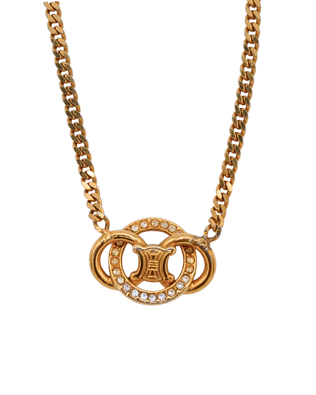 Celine Vintage Crystal Triomphe Pendant Necklace