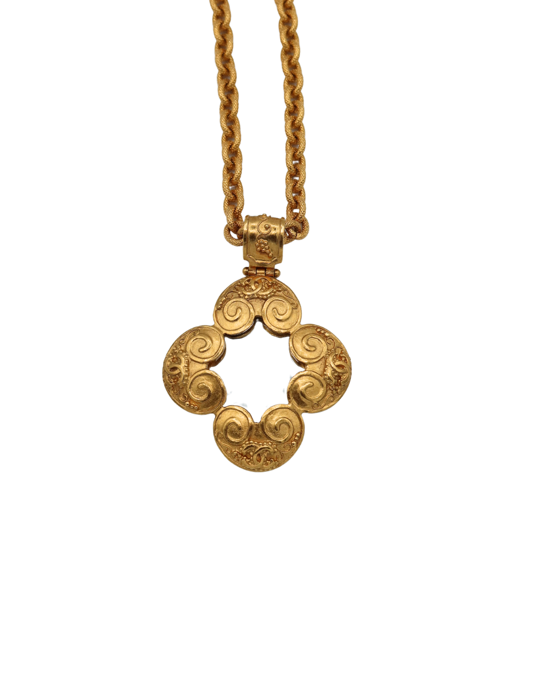 Chanel Vintage RARE 24K Gold-Plated Grapevine Mirror Pendant Necklace 1996