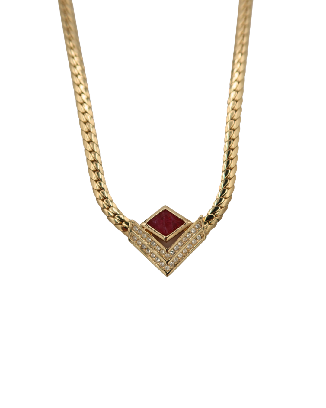 Christian Dior Vintage Gold-Plated Pink Crystal V Necklace