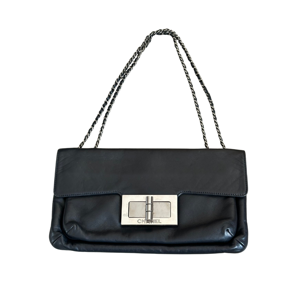 Chanel Black Vintage Giant Leather Mademoiselle Reissue Lock Flap Bag