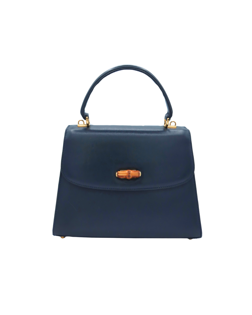 Gucci Vintage Blue-Black Leather Bamboo Clasp Top Handle Bag with Strap