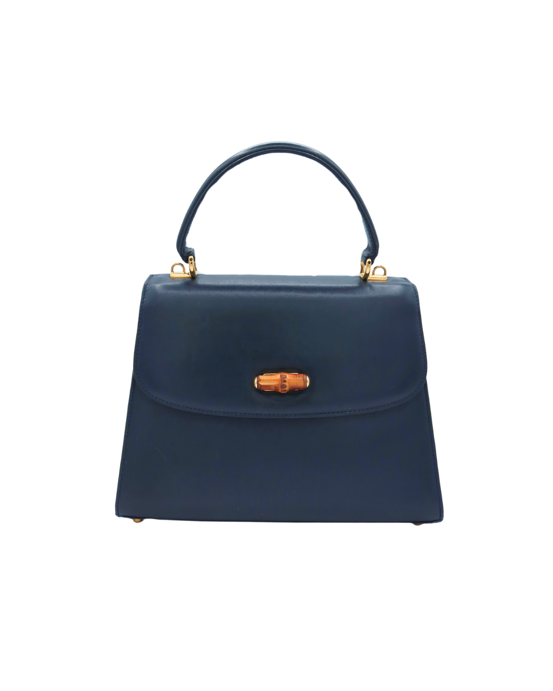 Gucci Vintage Blue-Black Leather Bamboo Clasp Top Handle Bag with Strap