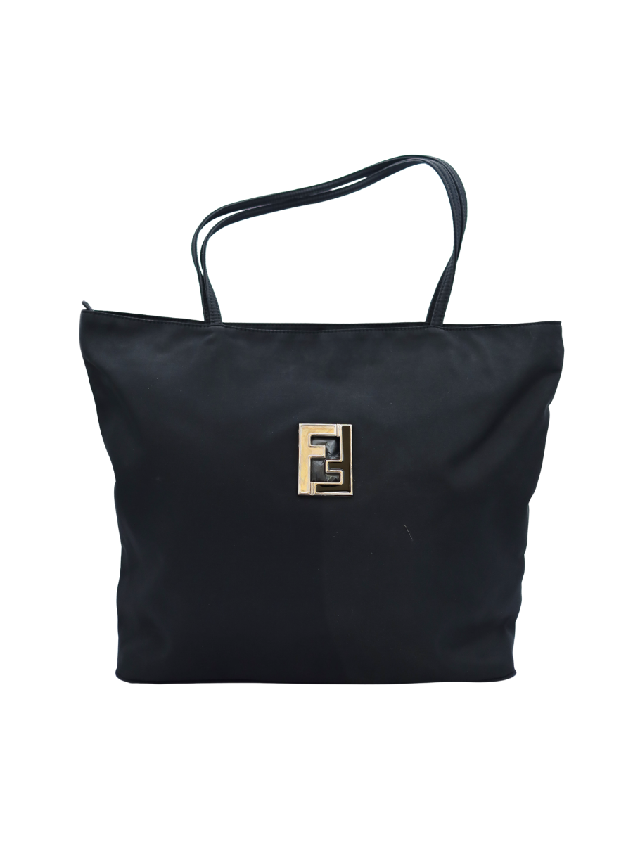 Fendi Vintage Black FF Nylon Tote Bag