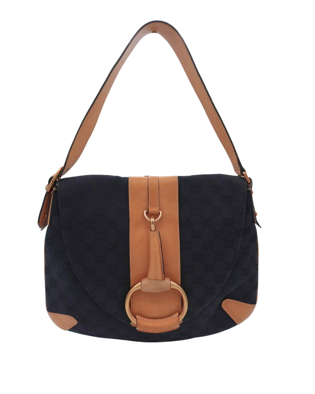 Gucci GG Black Canvas & Tan Leather Horsebit Shoulder Bag