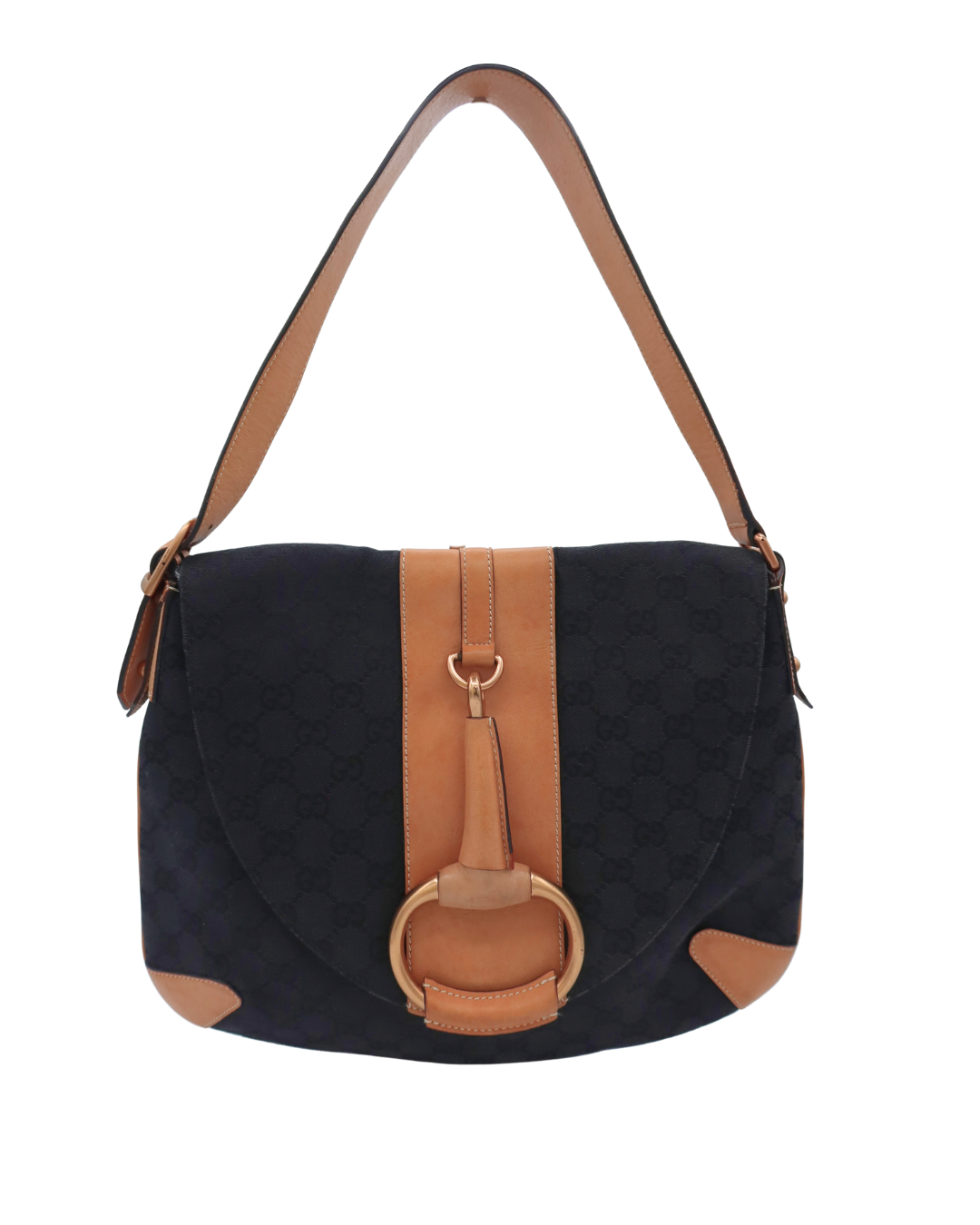 Gucci GG Black Canvas & Tan Leather Horsebit Shoulder Bag