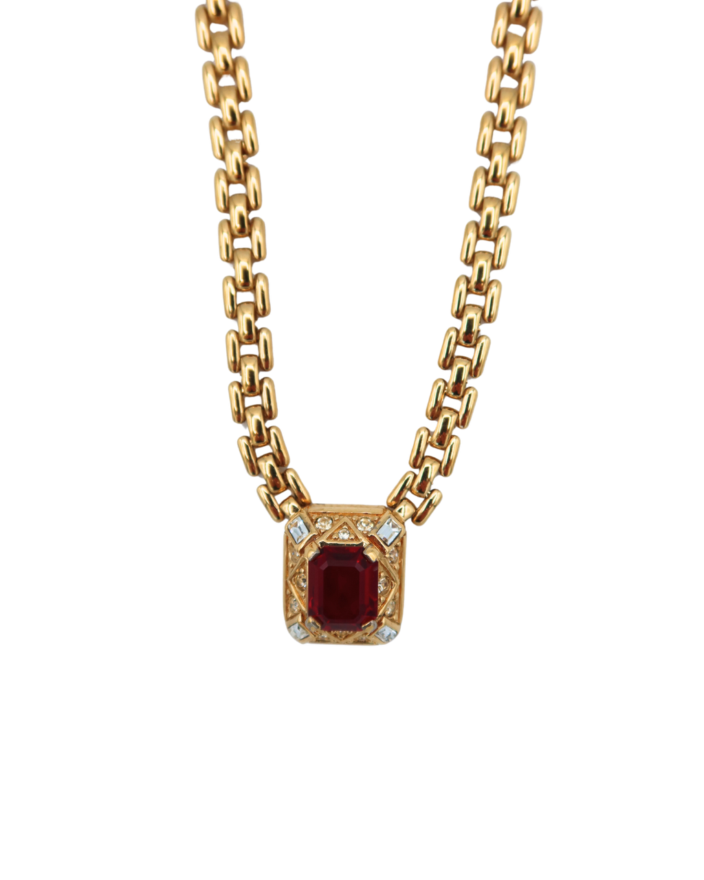 Nina Ricci Vintage Gold-Tone Red Stone Pendant Necklace