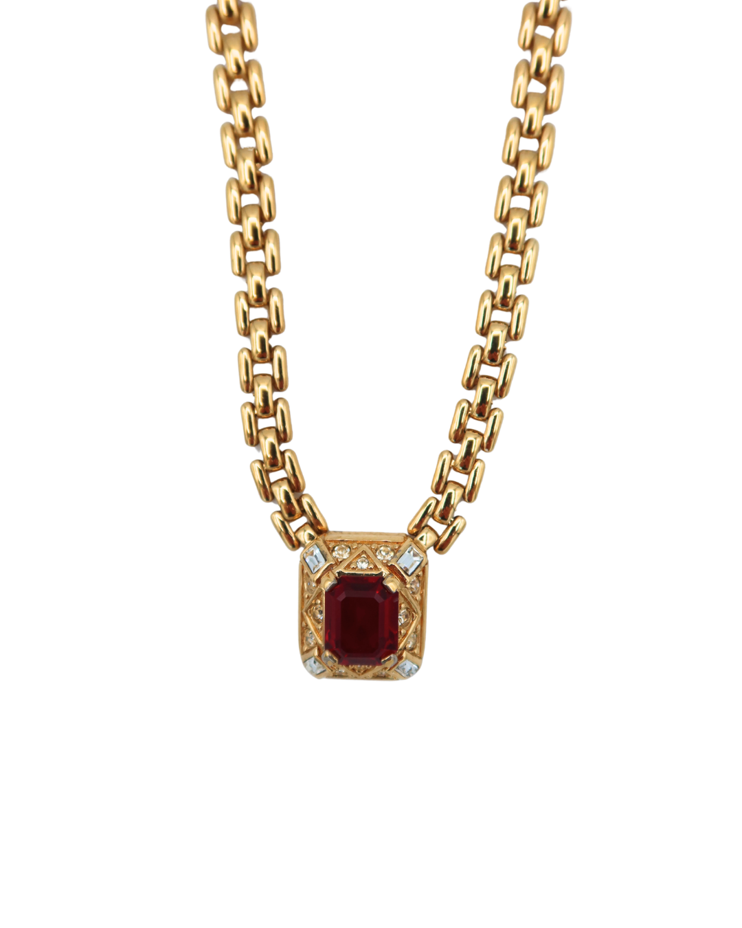 Nina Ricci Vintage Gold-Tone Red Stone Pendant Necklace