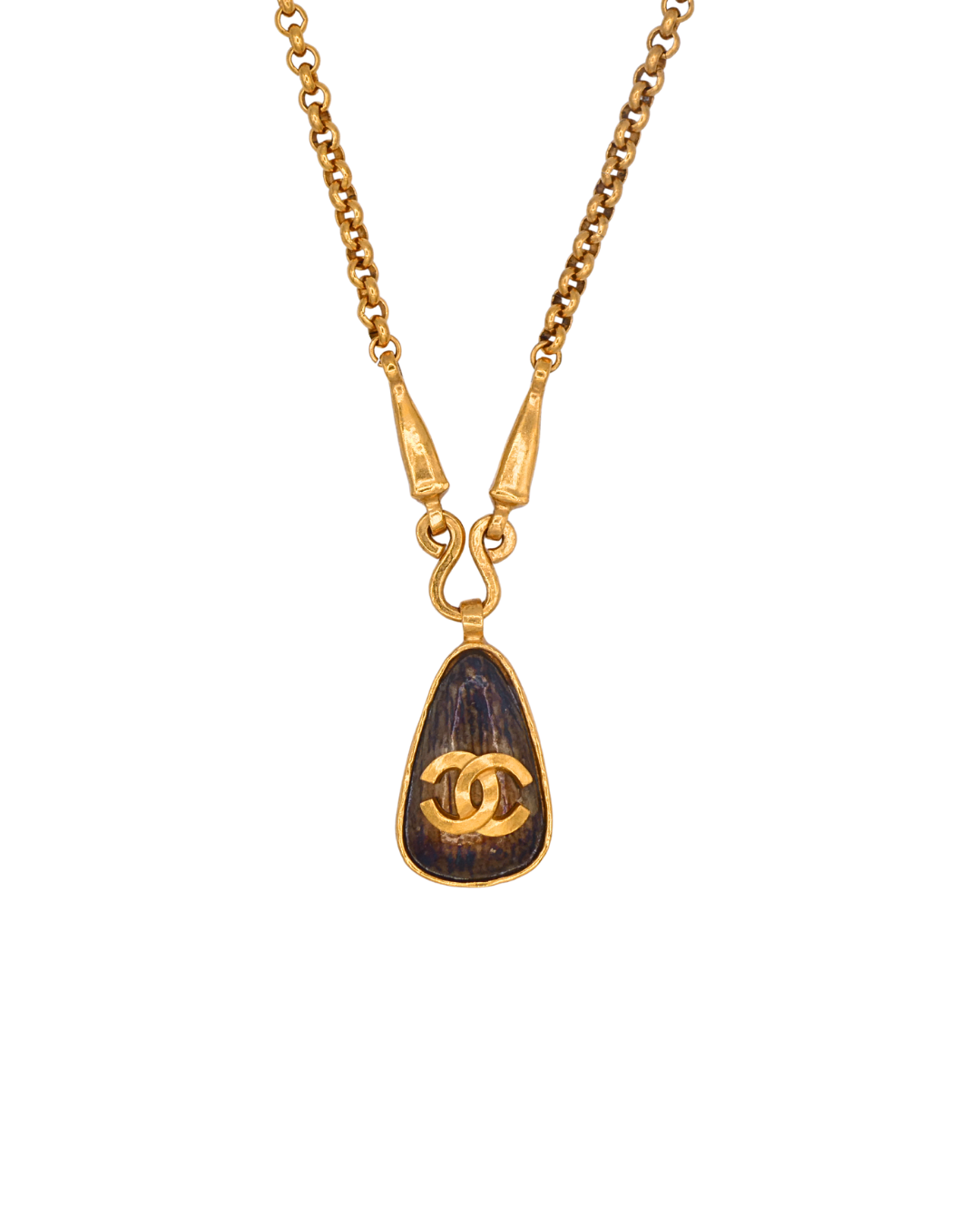 Chanel Vintage Gold Stone CC Logo Pendant Necklace