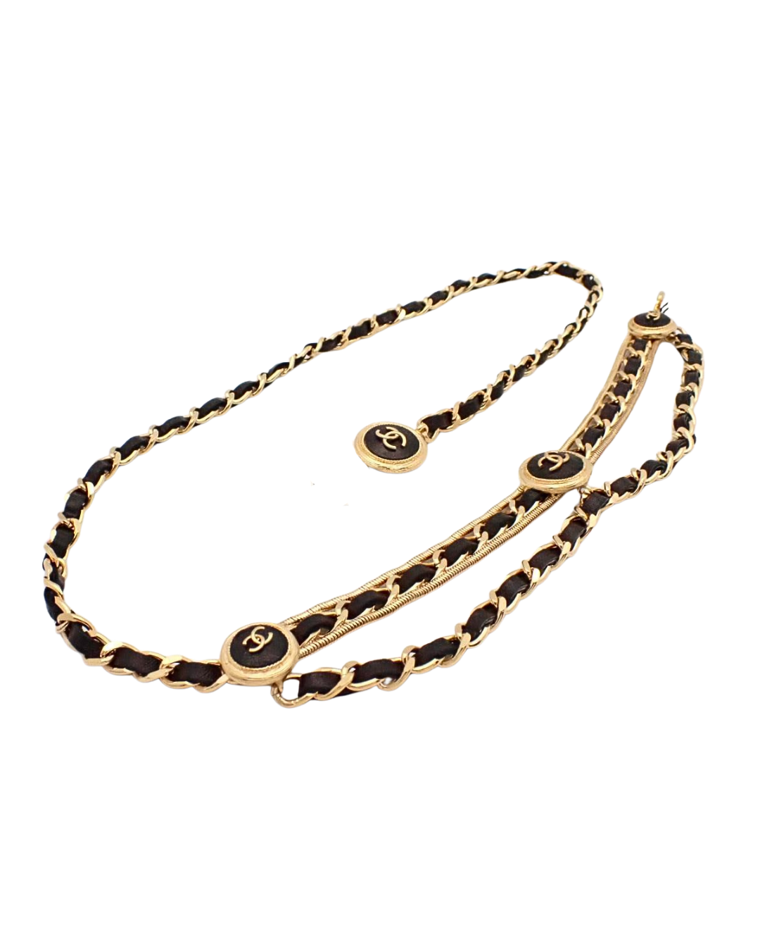 Chanel Gold Black Leather Chain Belt