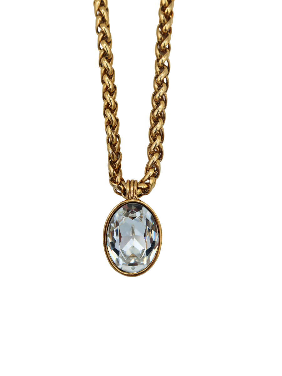 YSL Vintage Crystal Pendant Gold Toned Necklace