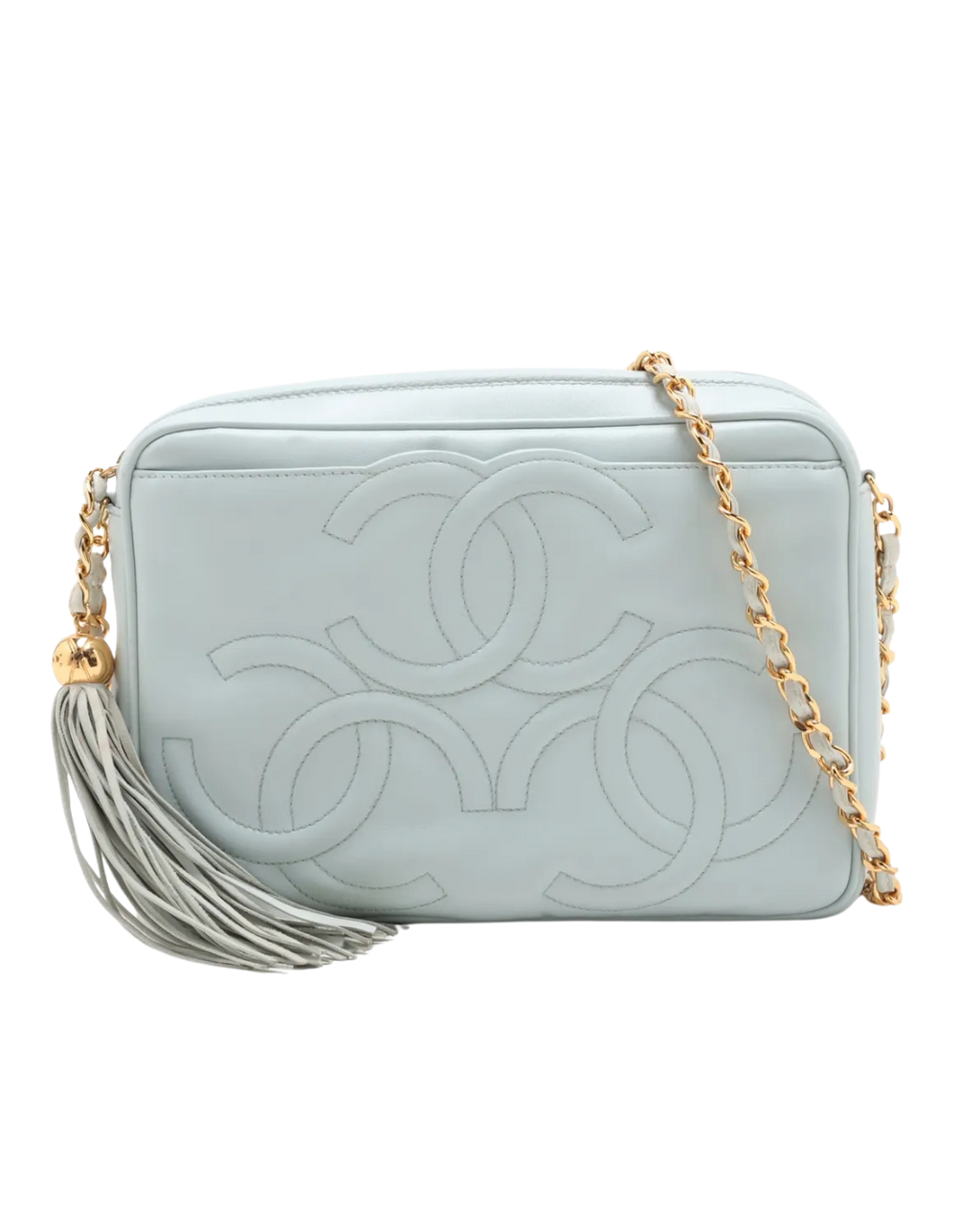 Chanel Rare Vintage Blue Triple Coco Leather Chain Fringe Shoulder Bag 1994-1996