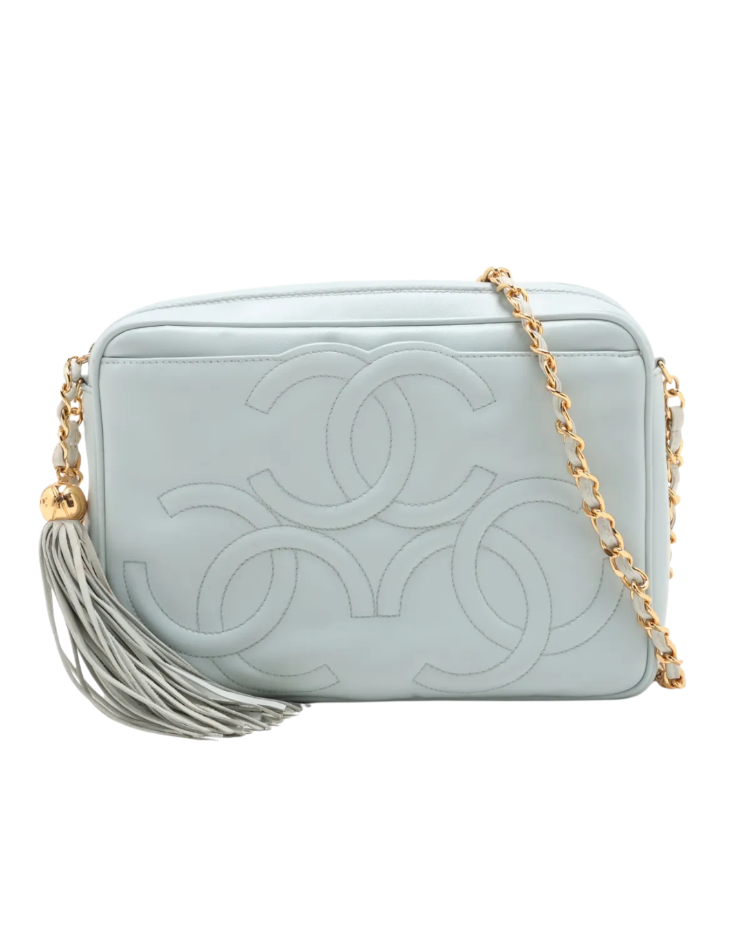 Chanel Rare Vintage Blue Triple Coco Leather Chain Fringe Shoulder Bag 1994-1996