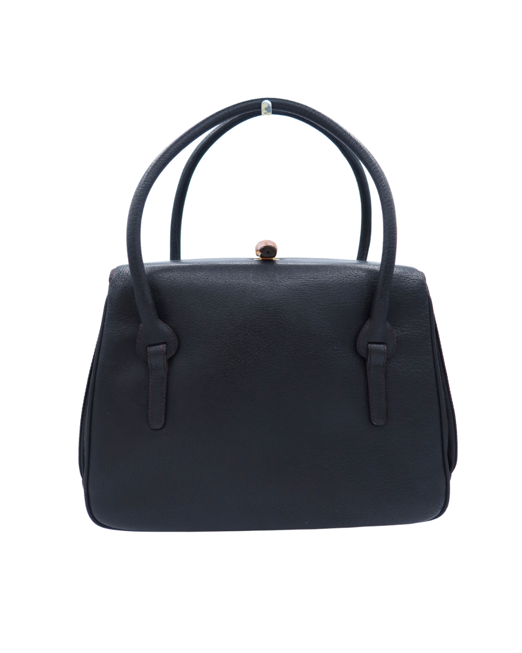 Gucci Vintage Black Leather Bamboo Top Handle Bag 1980s
