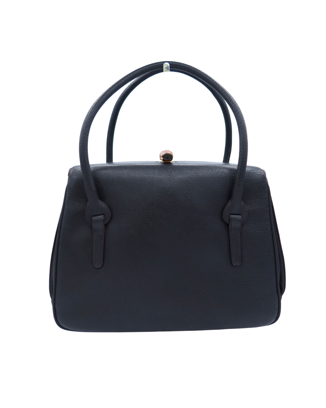 Gucci Vintage Black Leather Bamboo Top Handle Bag 1980s