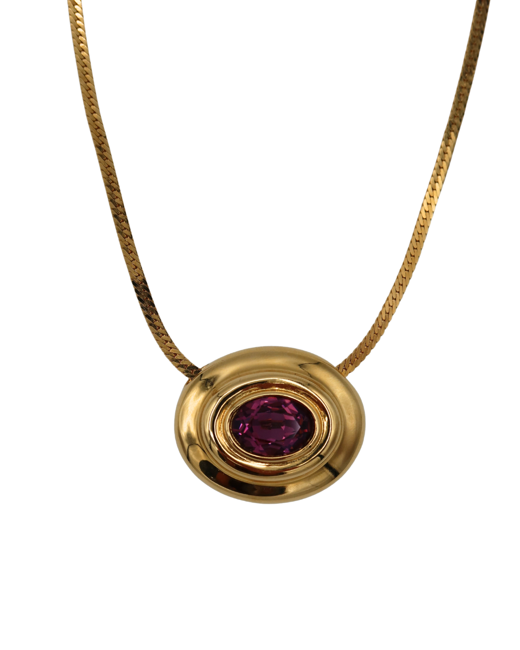 Givenchy Vintage Amethyst Gold-Plated Oval Pendant Necklace 1981