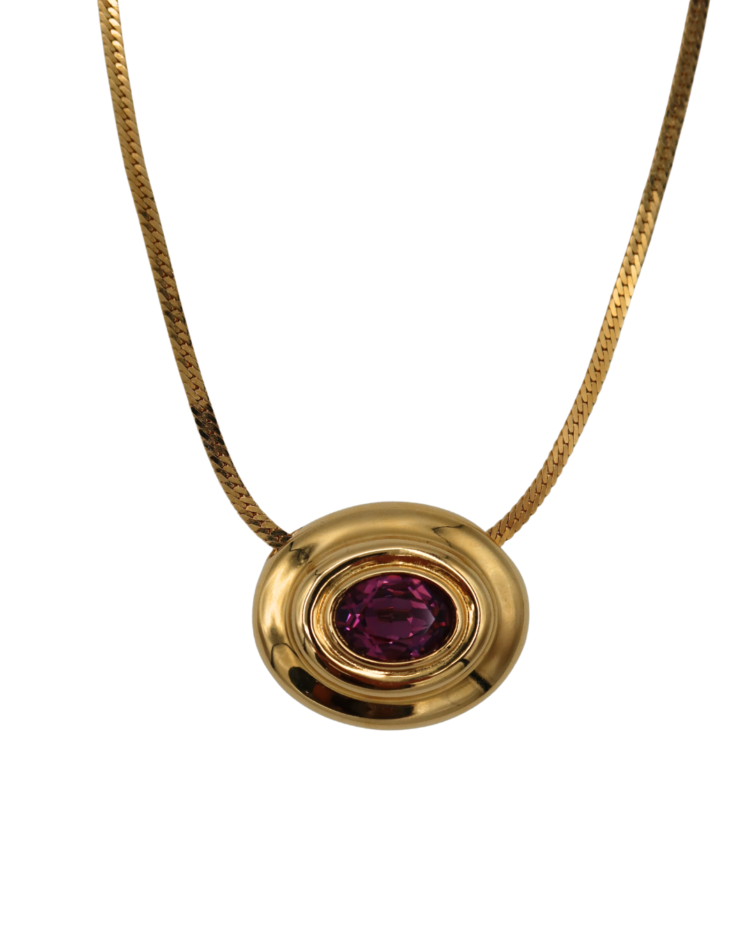 Givenchy Vintage Amethyst Gold-Plated Oval Pendant Necklace 1981