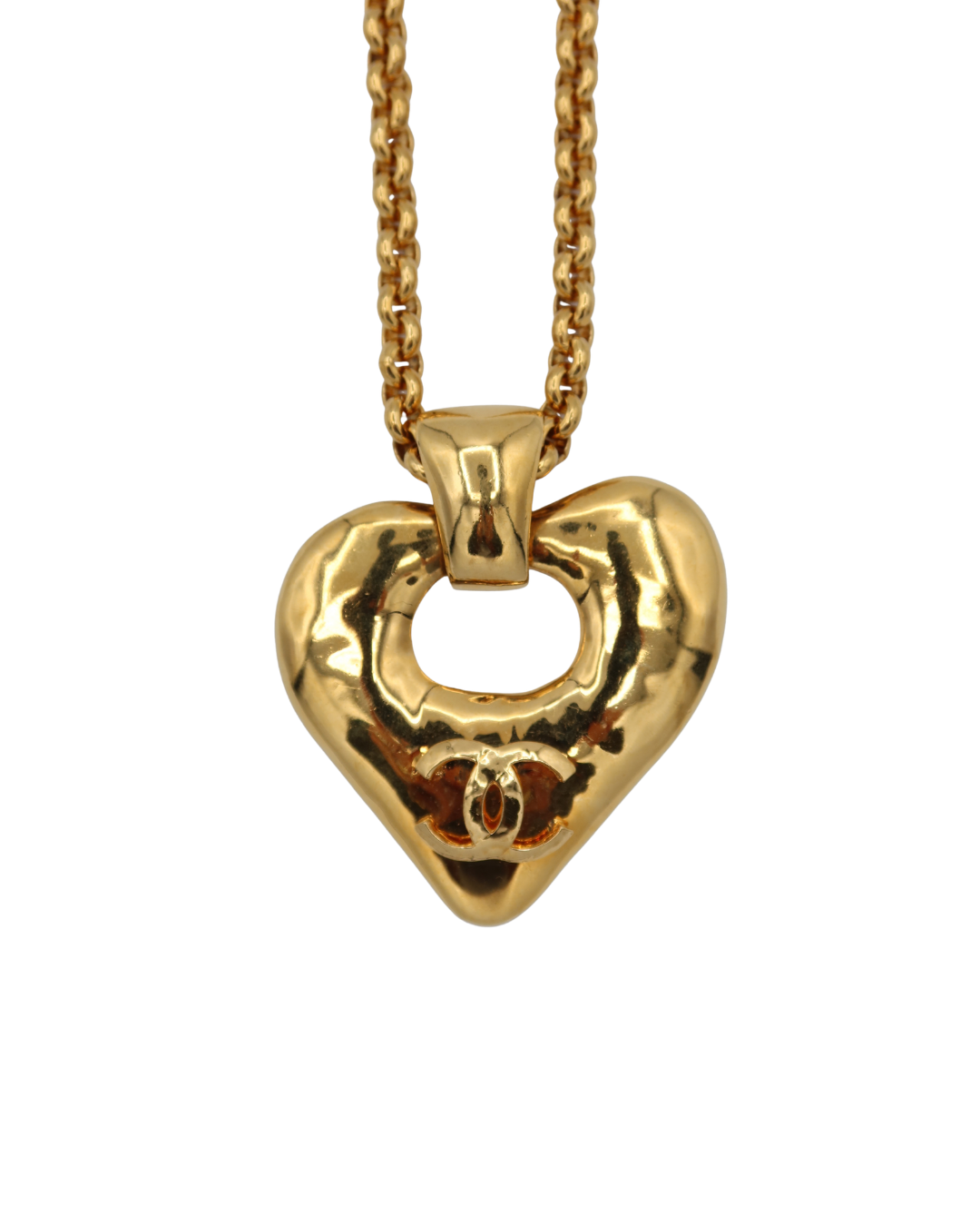 Chanel Vintage Gold-Tone CC Heart Pendant Necklace 1993 Spring