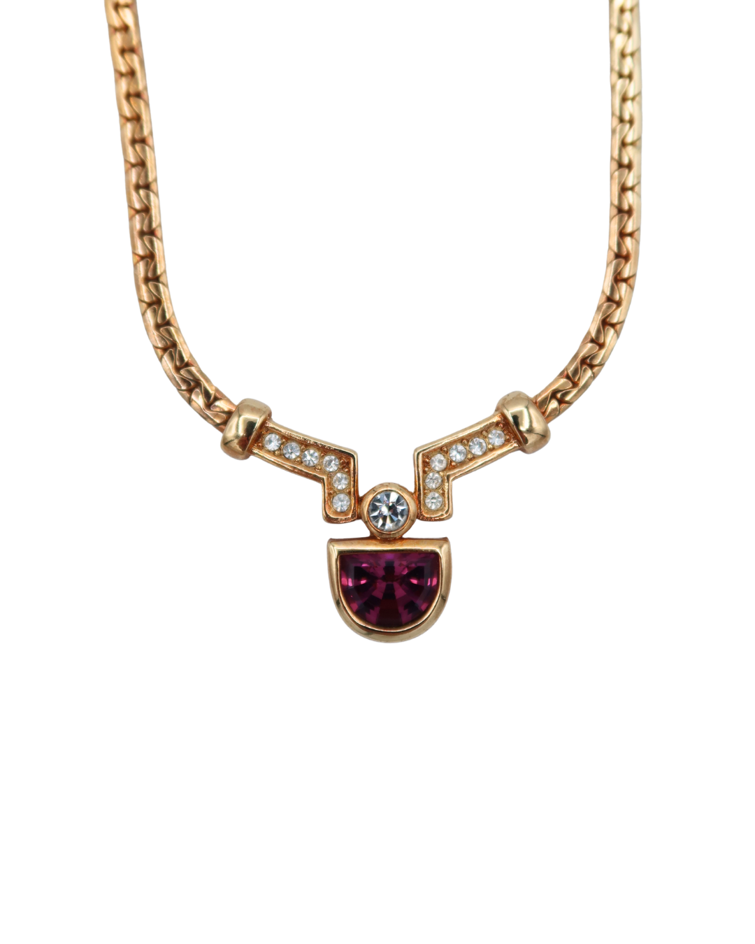 Christian Dior Vintage Gold Plated Purple Stone & Rhinestone Necklace