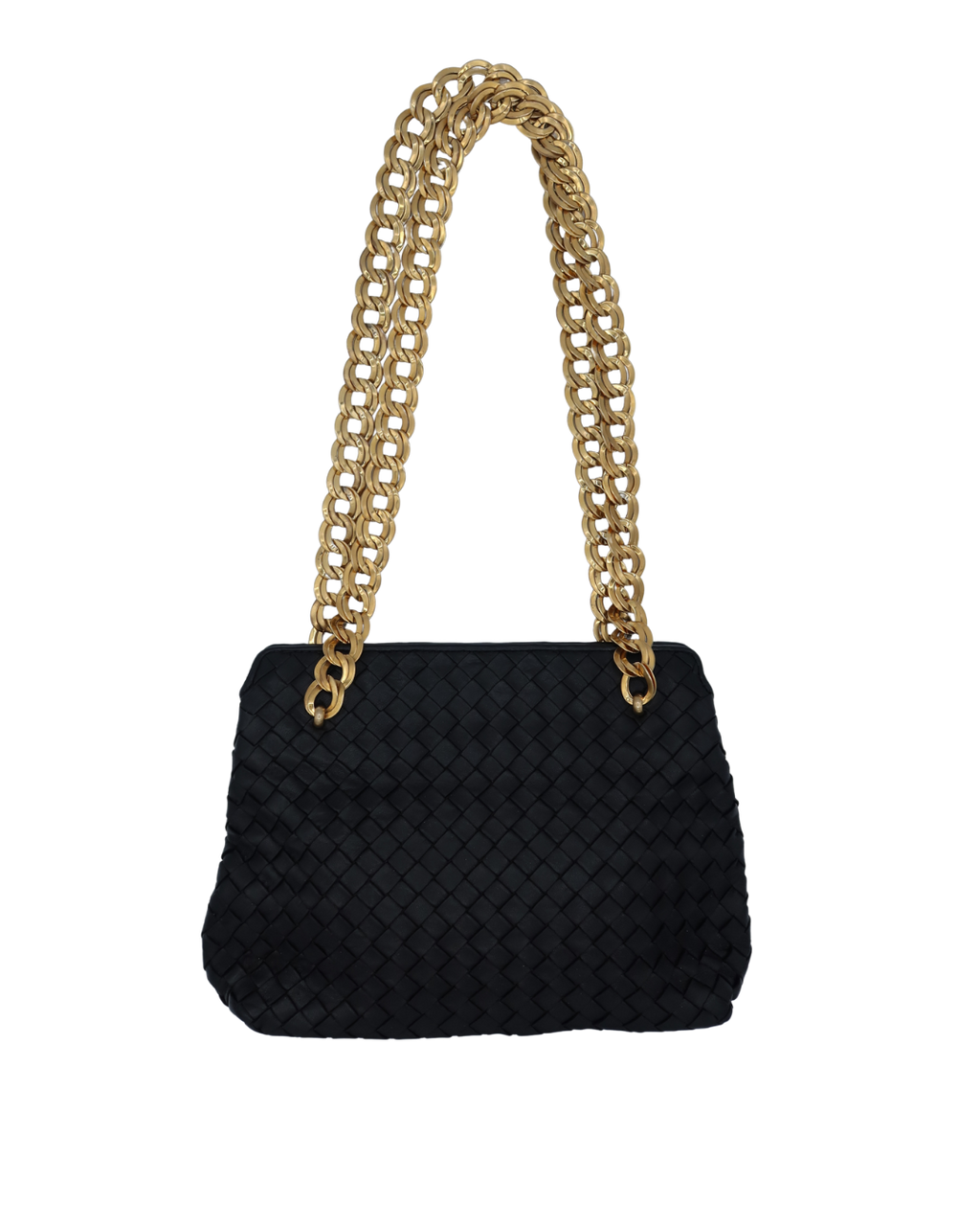 Bottega Veneta Vintage Black Intrecciato Chain Shoulder Bag