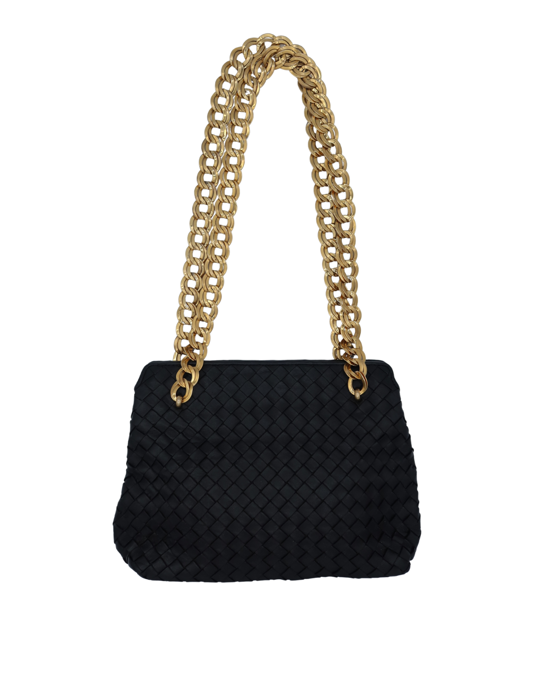 Bottega Veneta Vintage Black Intrecciato Chain Shoulder Bag