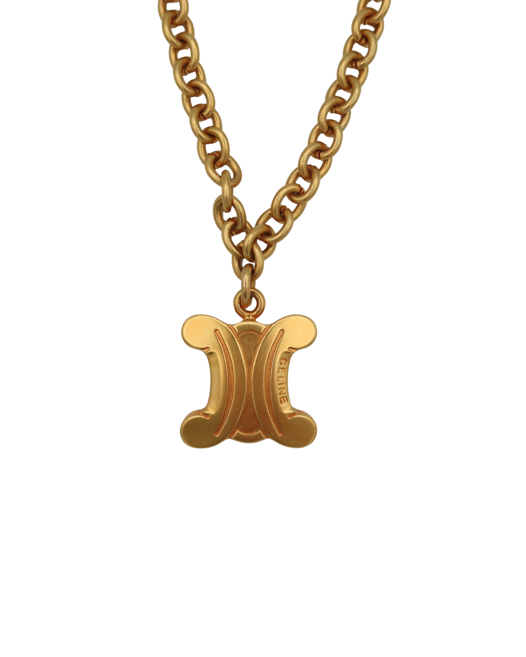 Celine Gold Toned Triomphe Pendant Necklace