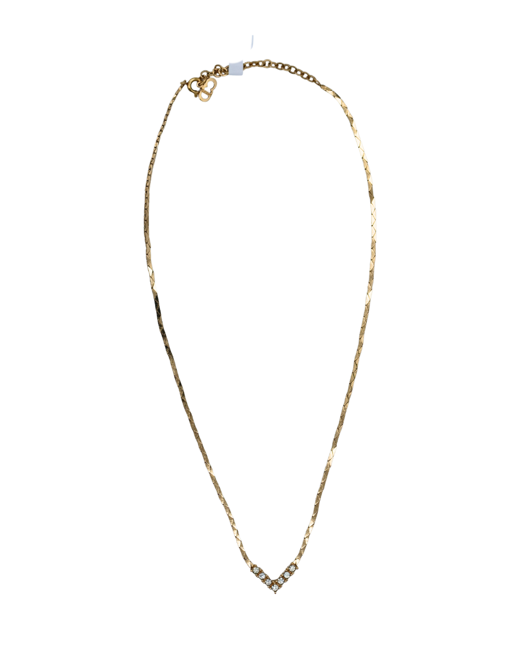 Christian Dior Vintage Rhinestone V Gold-Tone Necklace