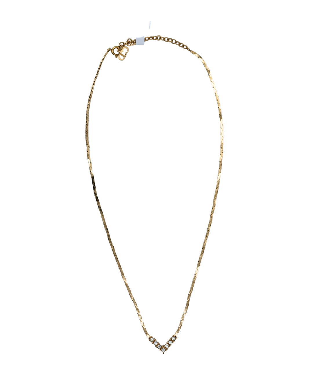 Christian Dior Vintage Rhinestone V Gold-Tone Necklace
