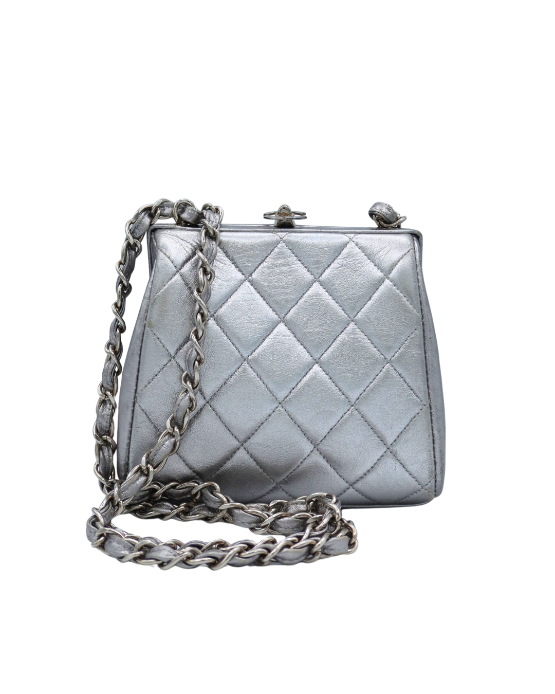 Chanel Silver Quilted Lambskin Chain Shoulder Bag 1996–1997