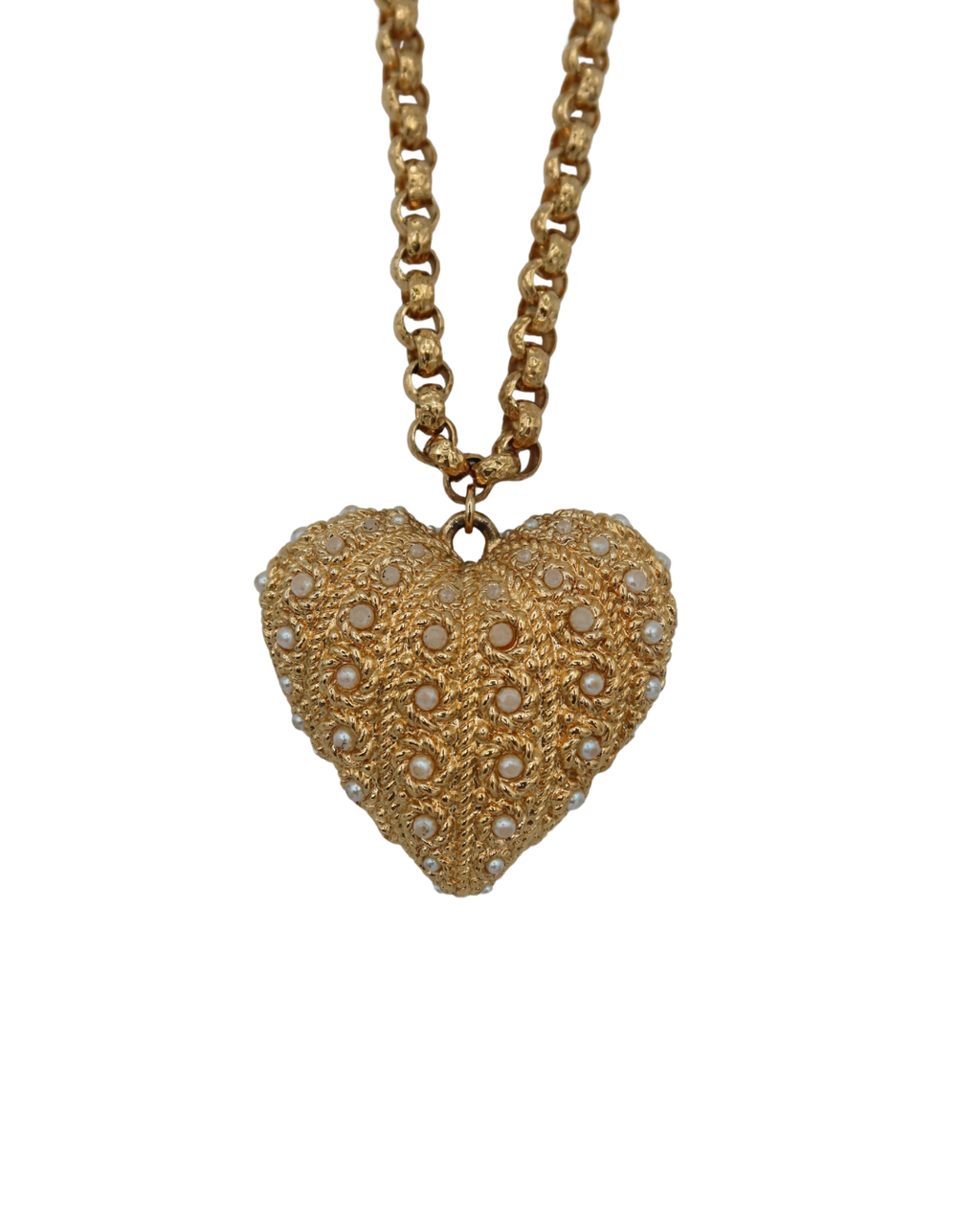 Nina Ricci Vintage Gold-Tone Pearl Heart Pendant Necklace