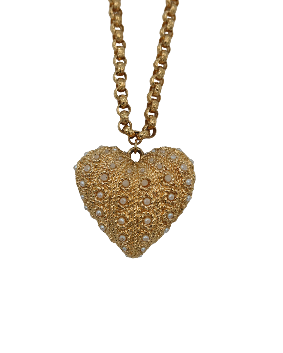 Nina Ricci Vintage Gold-Tone Pearl Heart Pendant Necklace