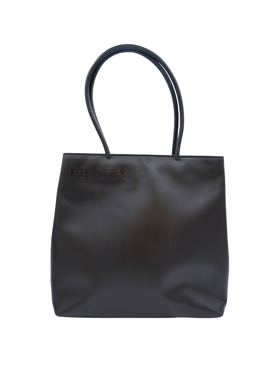 Prada Vintage Brown Leather Logo Tote Bag