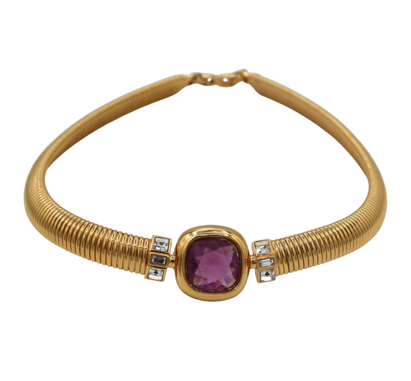 Nina Ricci Vintage Purple Crystal Omega Collar Necklace, 1980s