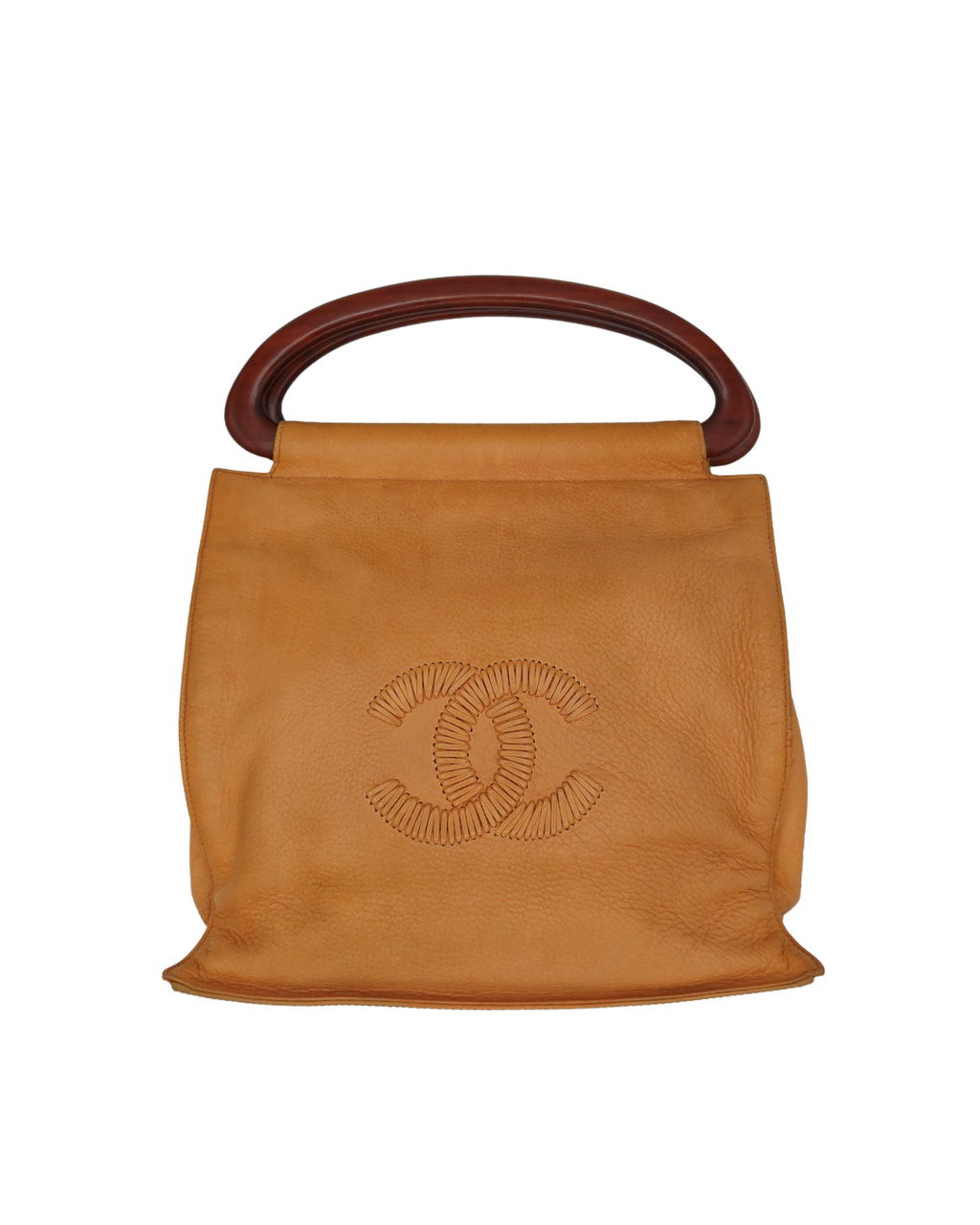 Chanel Vintage Yellow Leather Bag with Wood Handle 2003-2004