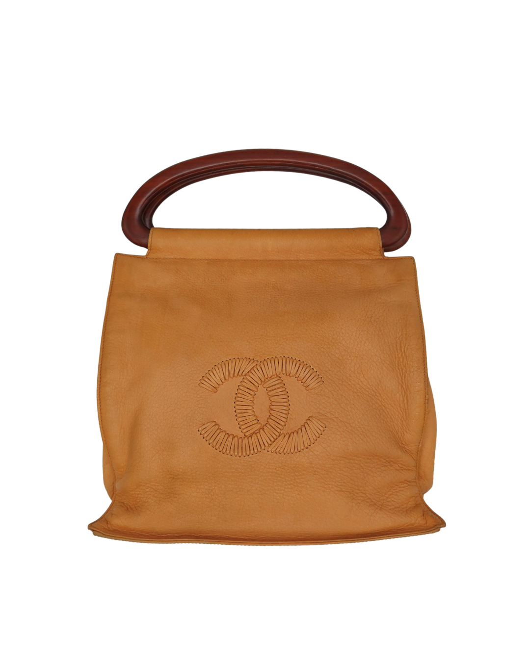 Chanel Vintage Yellow Leather Bag with Wood Handle 2003-2004