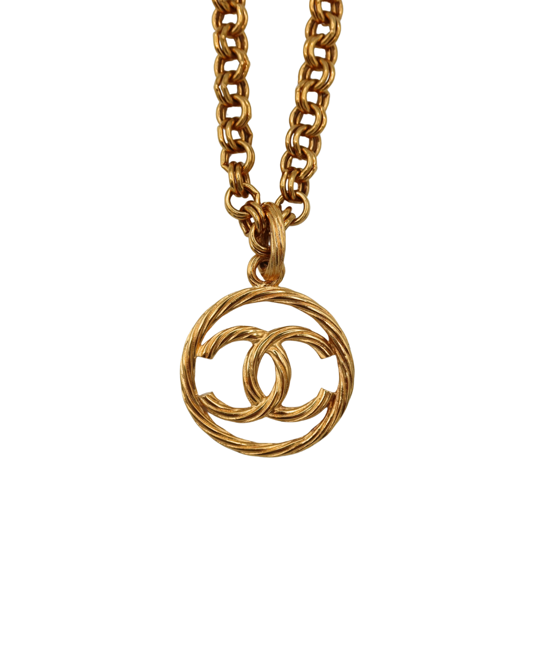 Chanel Vintage CC Logo Circle Pendant Gold-Tone Chain Necklace 93P