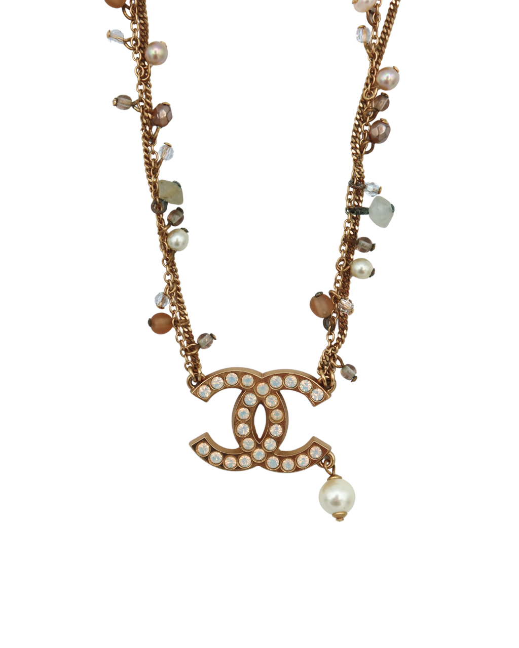 Chanel Vintage Beaded Crystal CC Pearl Drop Necklace 02P