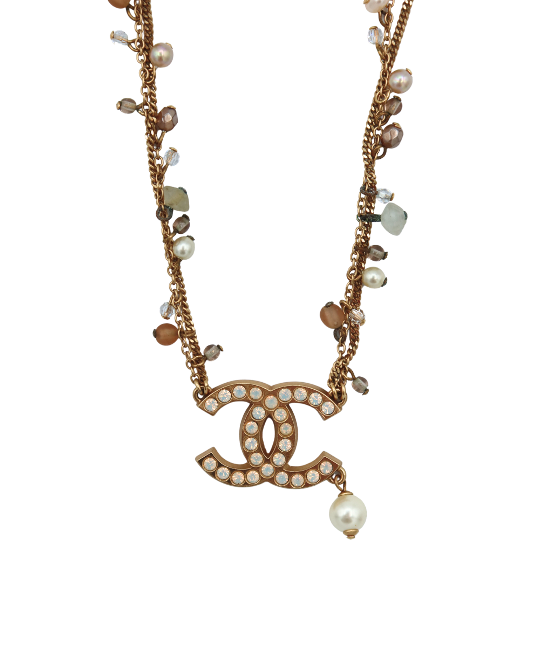 Chanel Vintage Beaded Crystal CC Pearl Drop Necklace 02P