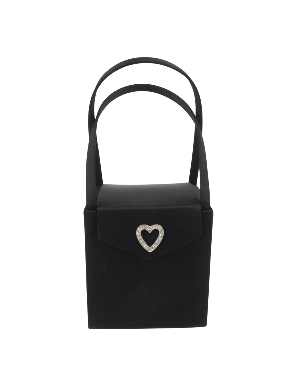 YSL Vintage Black Satin Box Bag with Rhinestone Heart
