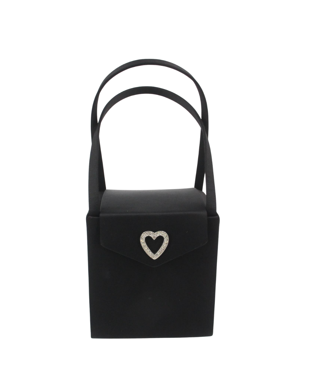 YSL Vintage Black Satin Box Bag with Rhinestone Heart