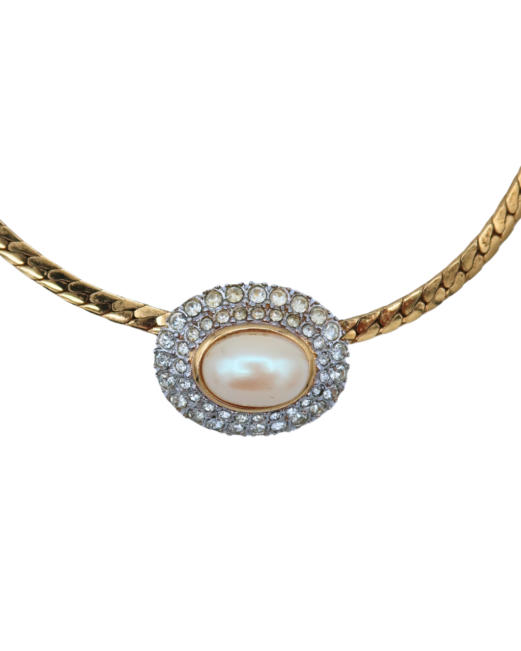 Nina Ricci Vintage Pearl & Crystal Halo Gold-Tone Necklace
